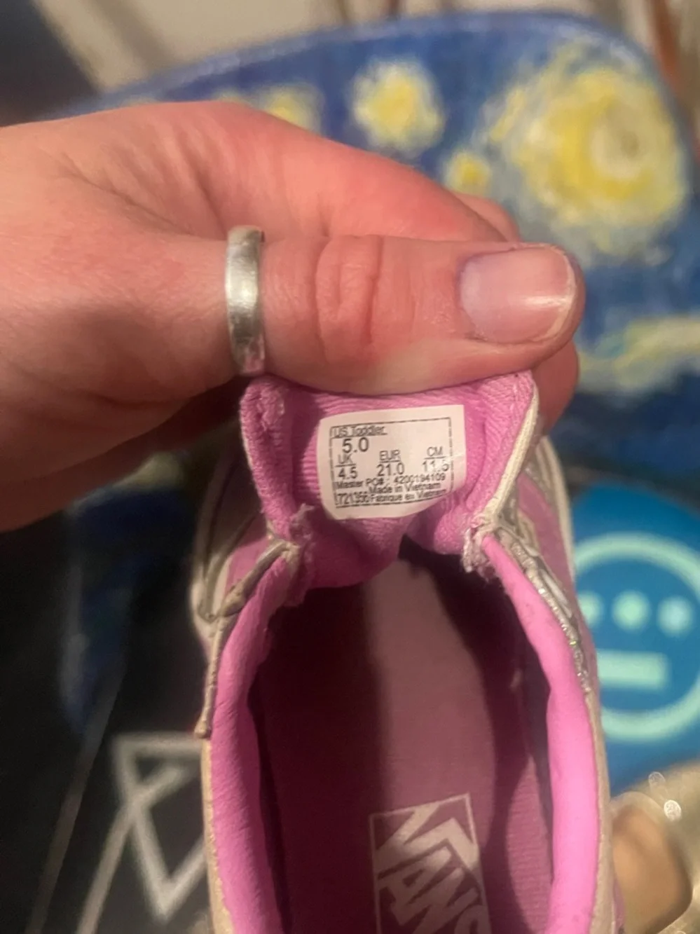 Vans Silver Glitter Sneakers with Pink Accents Size 5.0 Toddler